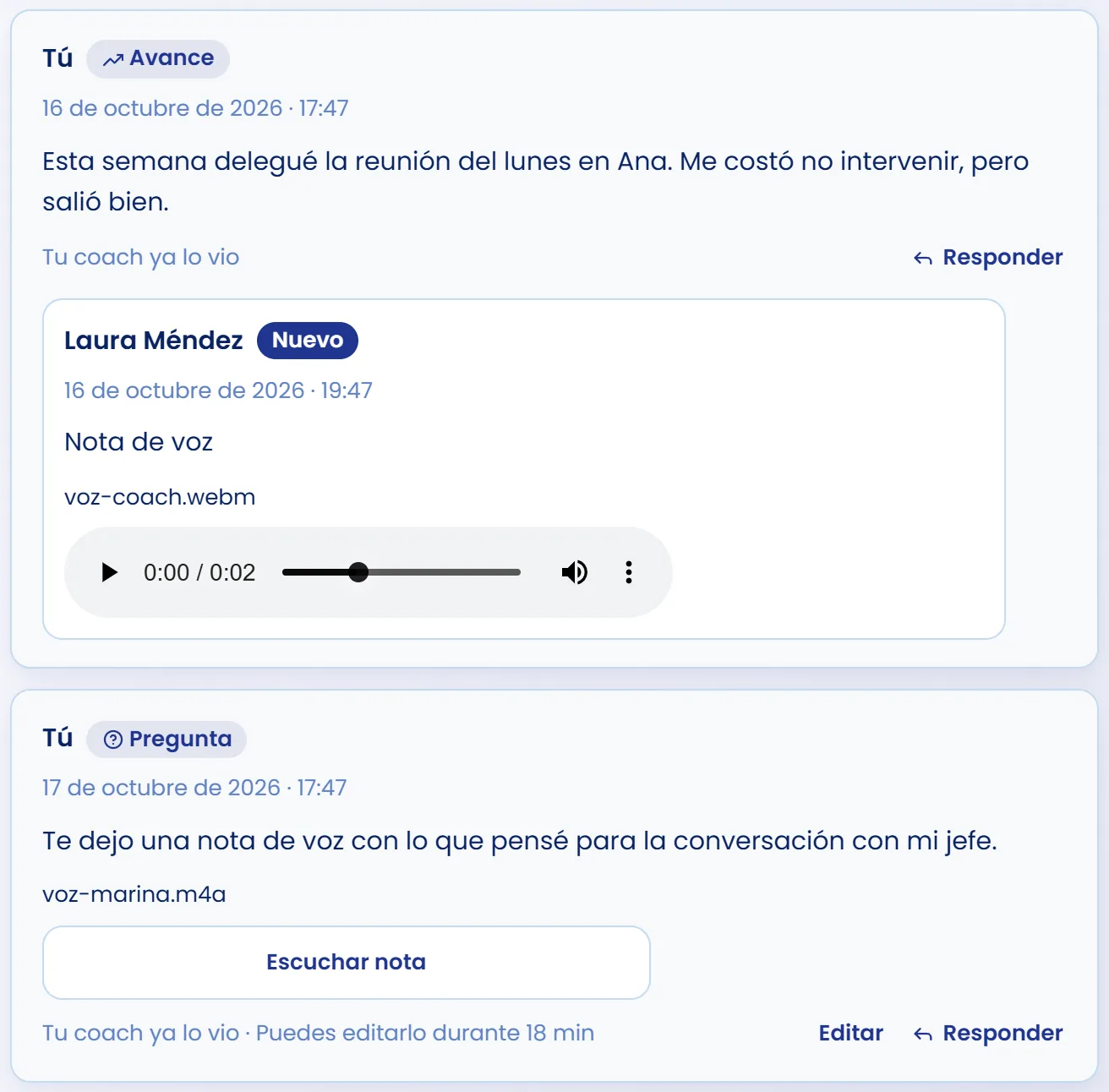 Conversa con tu coach en la Bitácora