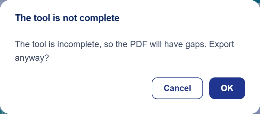 If an incomplete answers warning appears