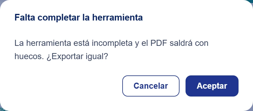 Si aparece un aviso de respuestas incompletas