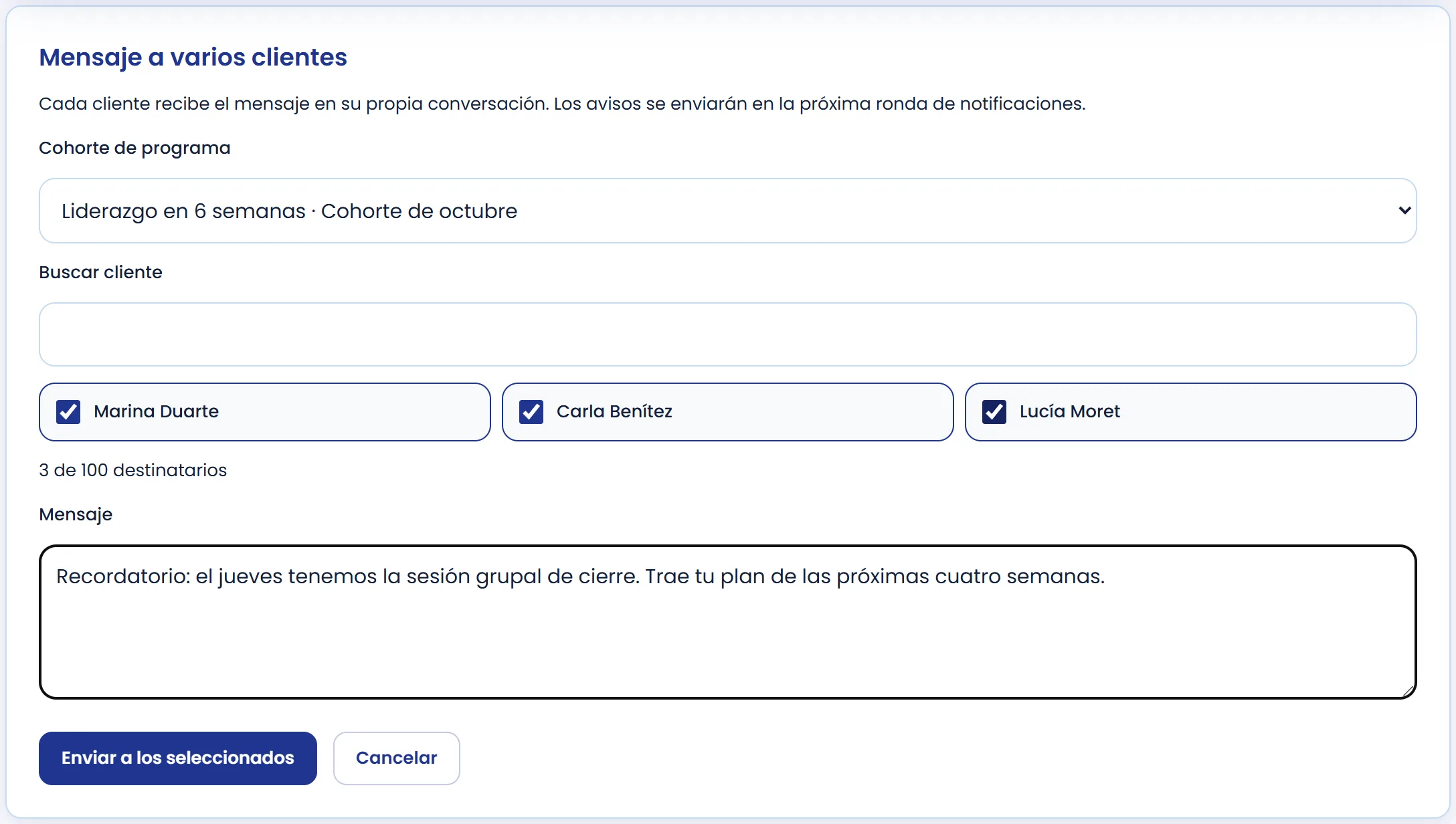 Elige los destinatarios y escribe