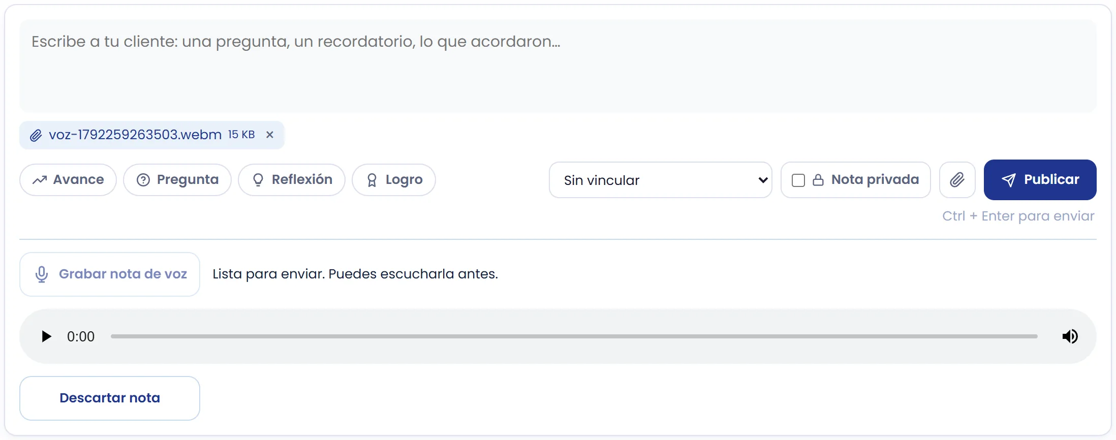 Escucha la nota antes de publicarla