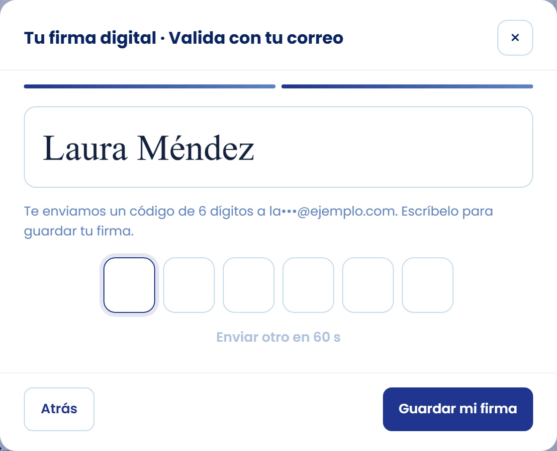 Introduce el código y valida tu firma
