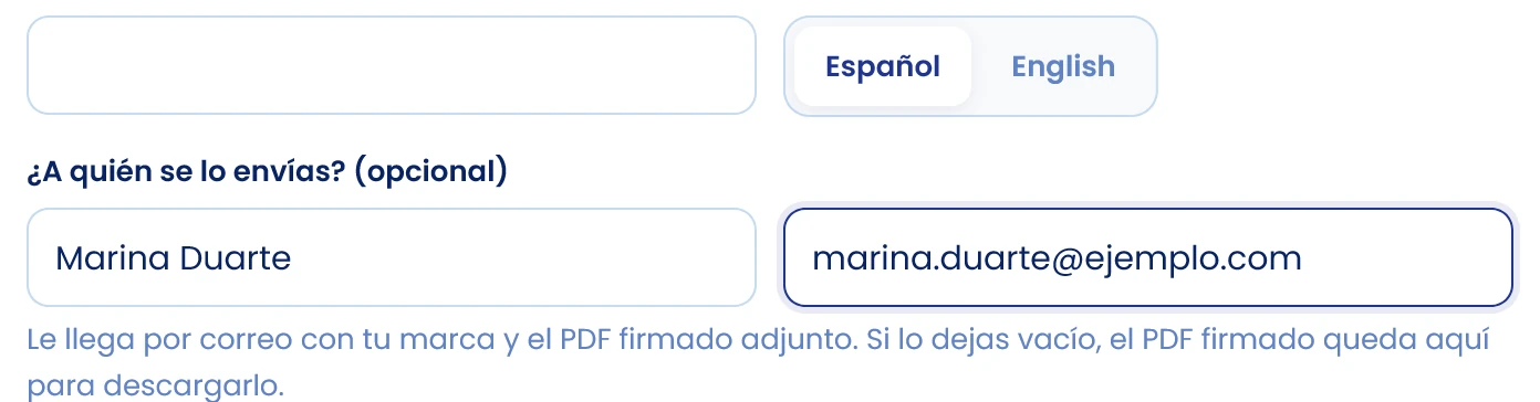 Revisa título, idioma y destinatario