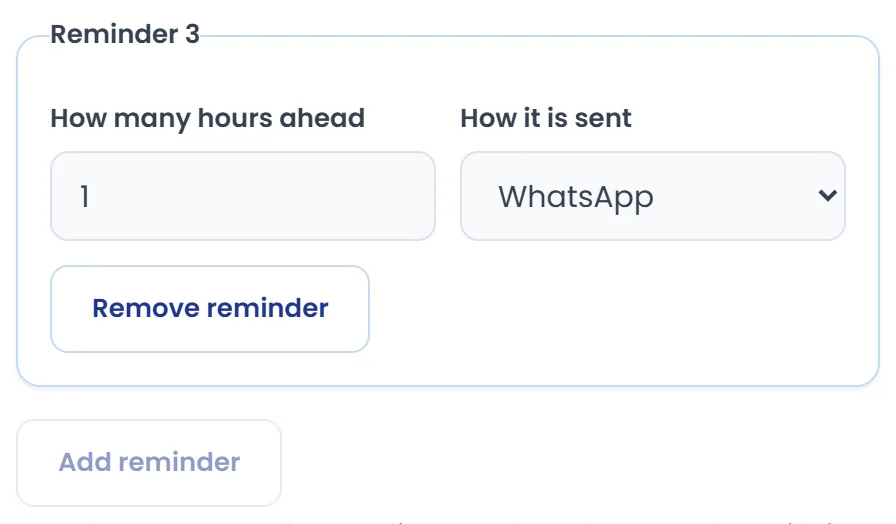 Three reminders and the disabled Add reminder button.
