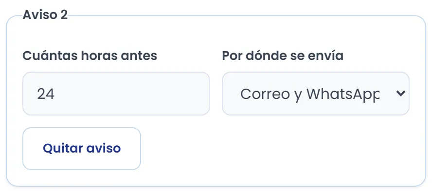 Botón Quitar aviso en una lista con más de un aviso.