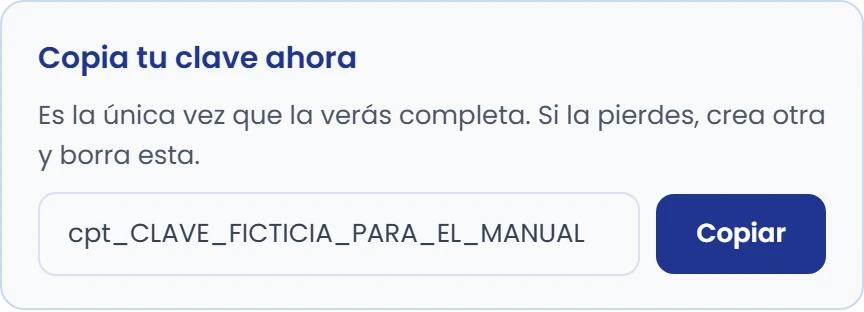 Copia la clave antes de cerrar