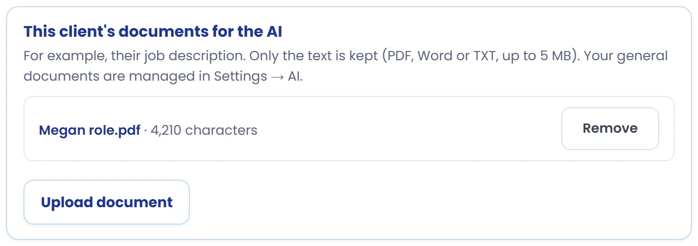 Client documents for the AI.