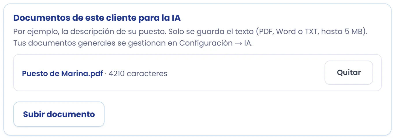 Documentos del cliente para la IA.