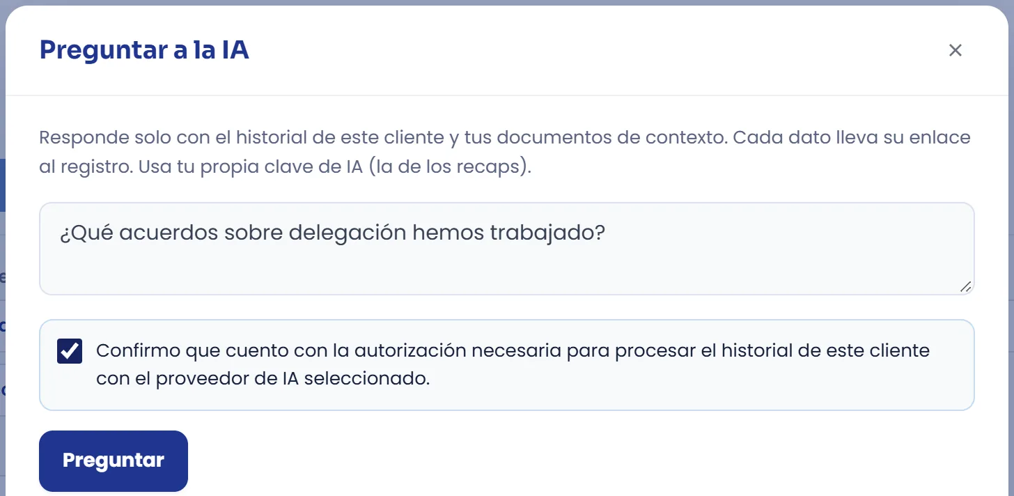 Ventana Preguntar a la IA.