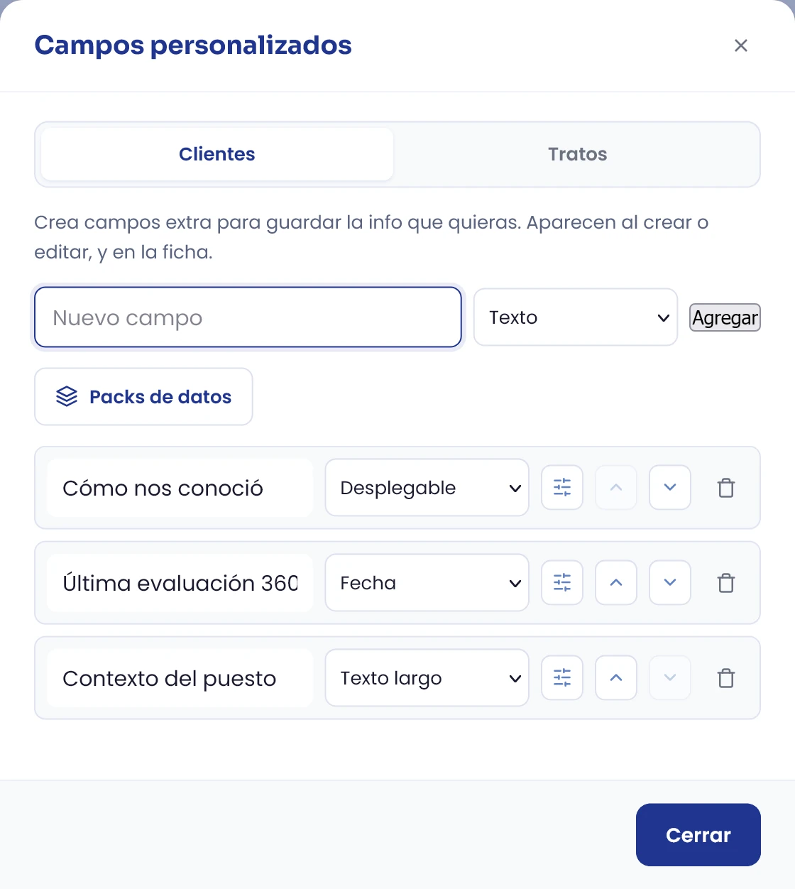 Configura campos personalizados