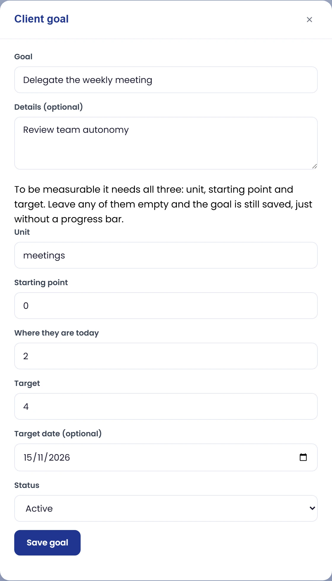 Add a measurable goal