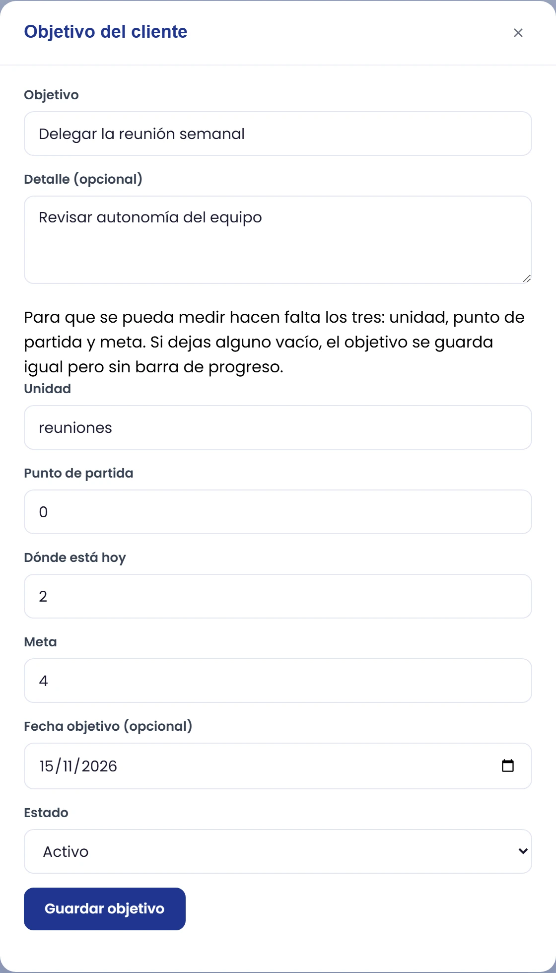 Añade un objetivo medible
