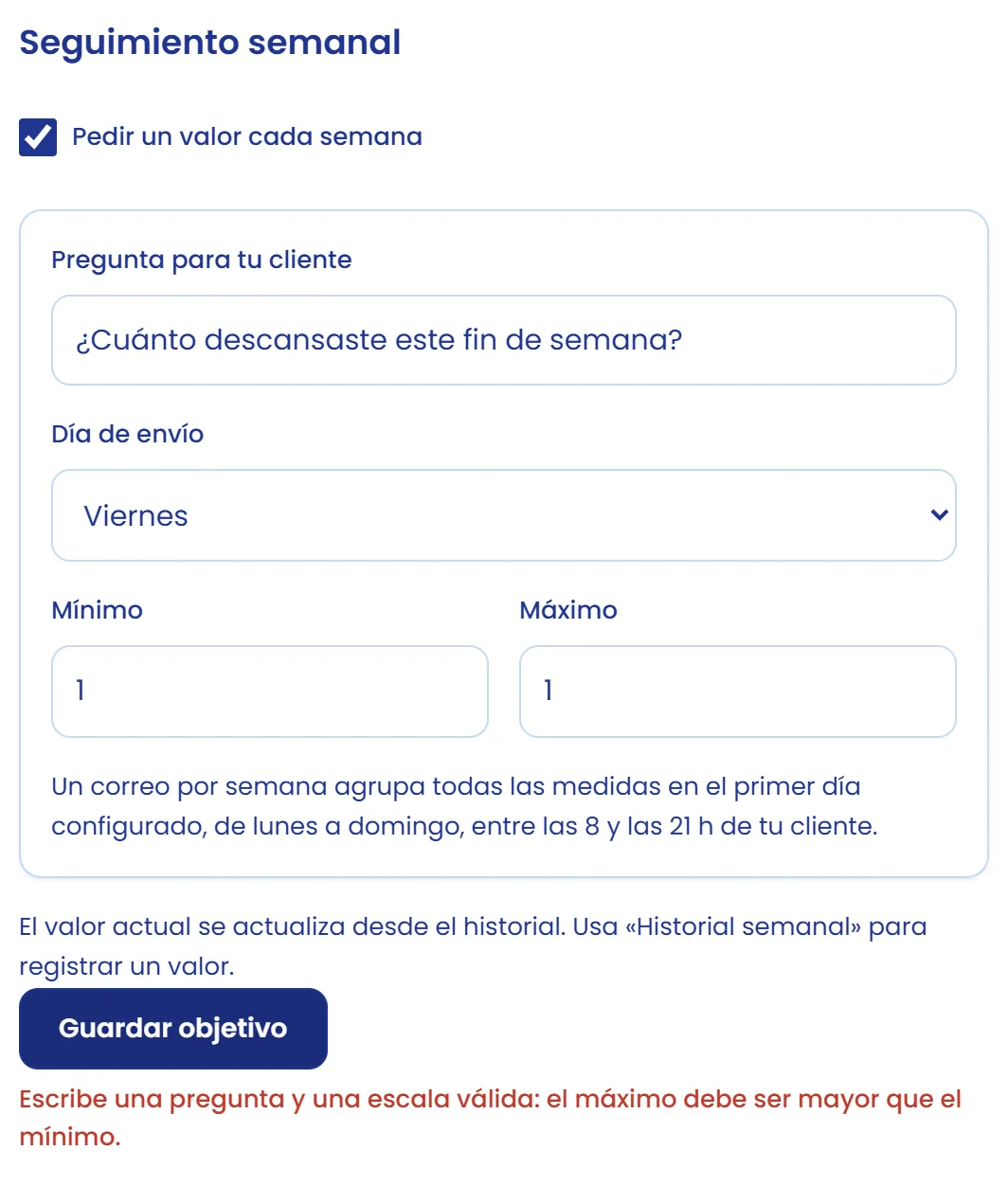 Si falta la pregunta o la escala no es válida