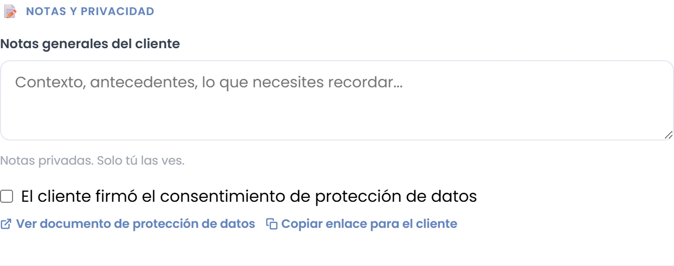 Añade notas y revisa el consentimiento
