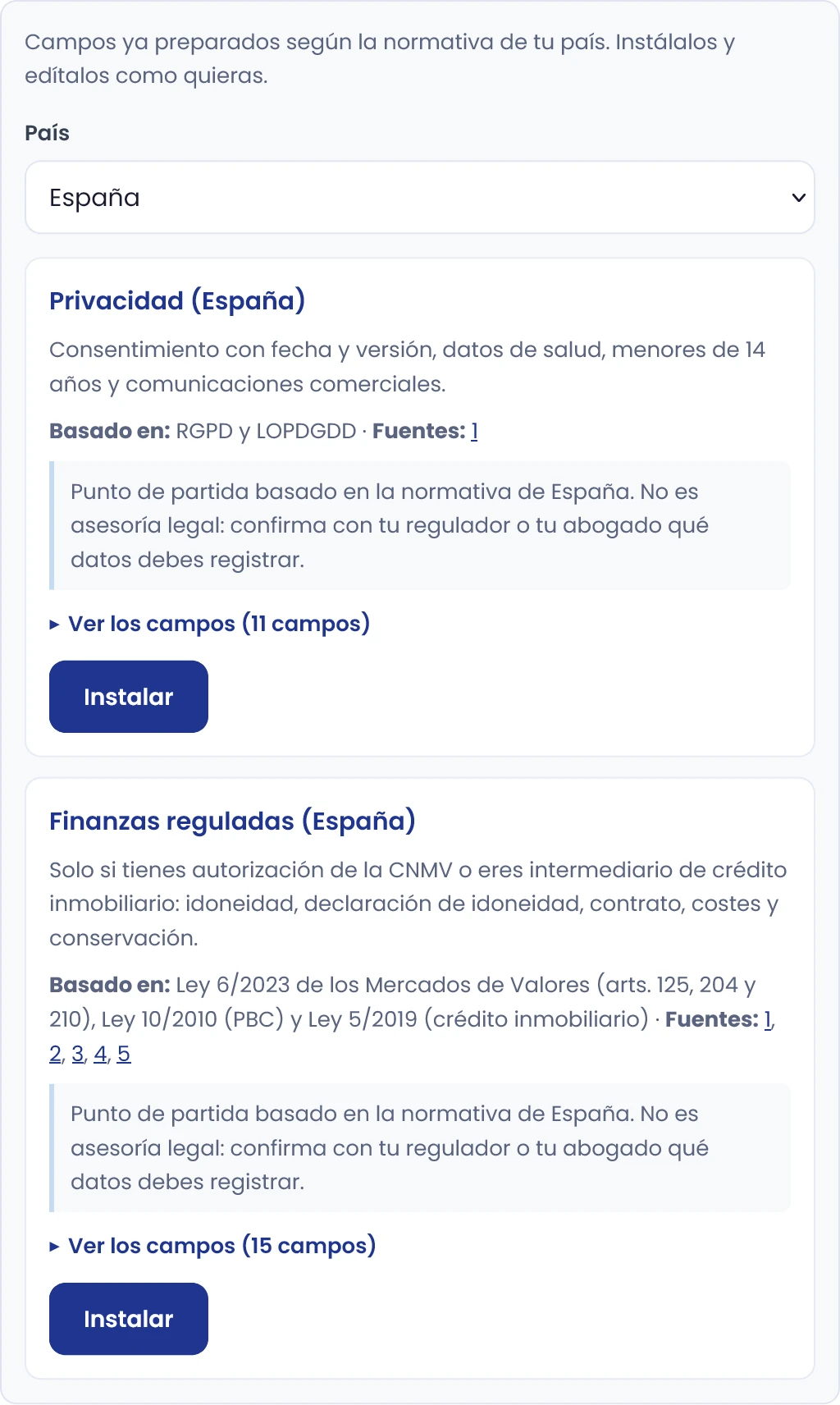 Revisa un conjunto de campos