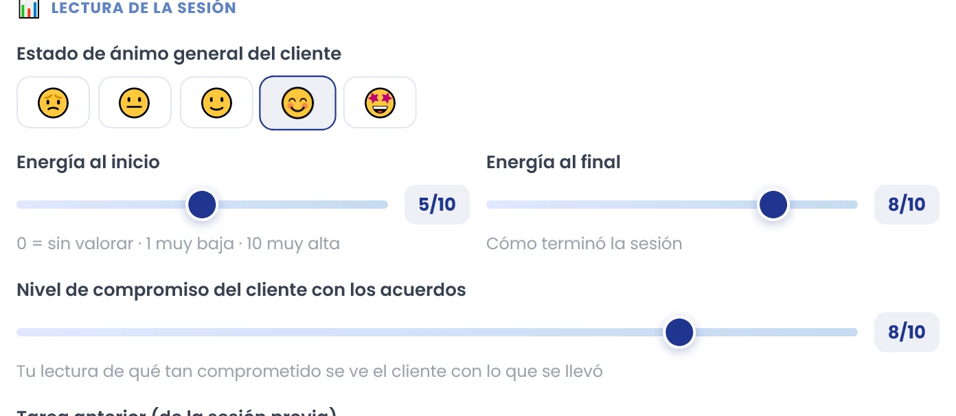 Añade las valoraciones de la sesión