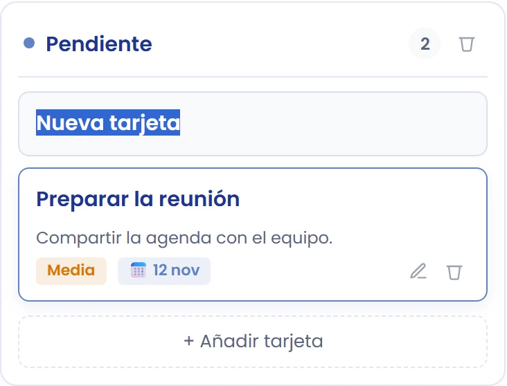 Añade una tarjeta en la columna correcta