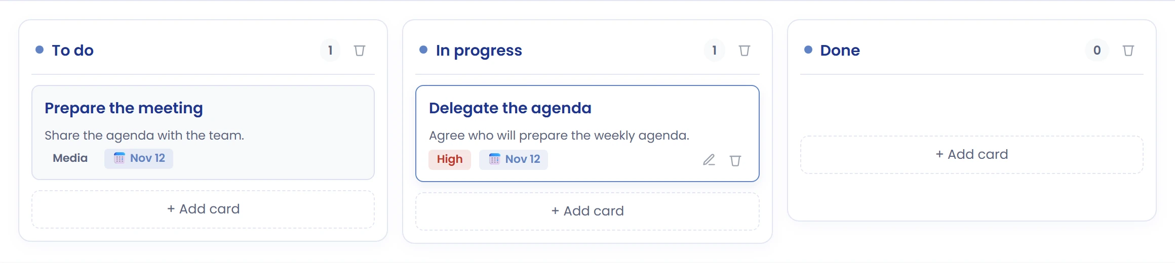 Move the card as work progresses