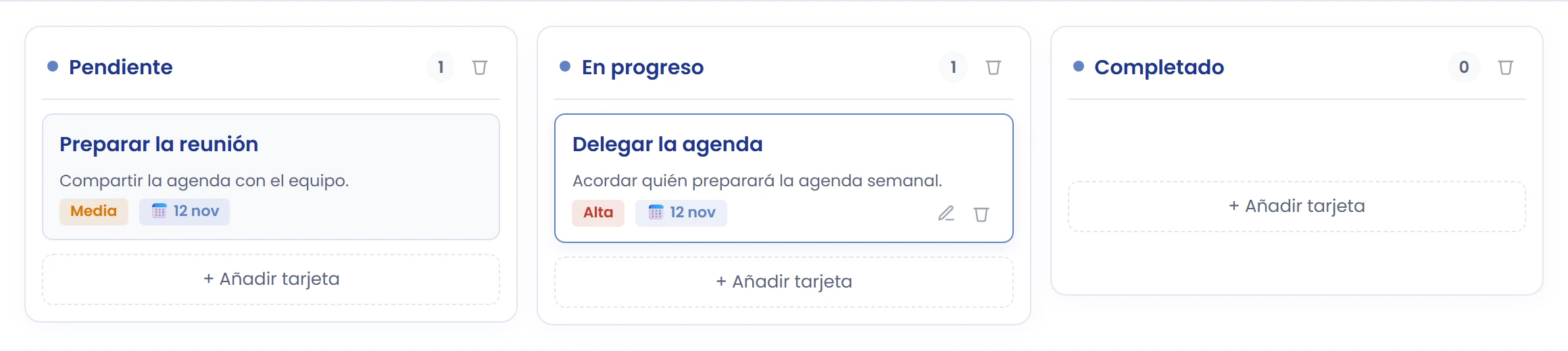 Mueve la tarjeta según su avance