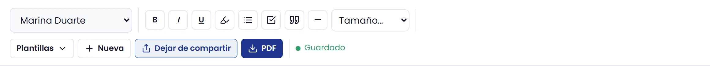 Revisa los cambios de una nota compartida