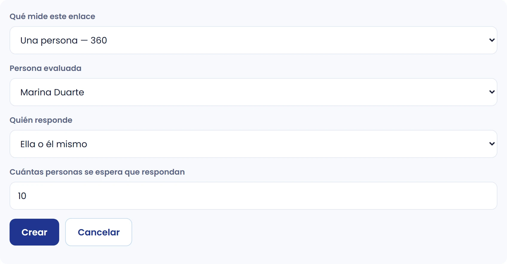 Crea el enlace de evaluación de una persona