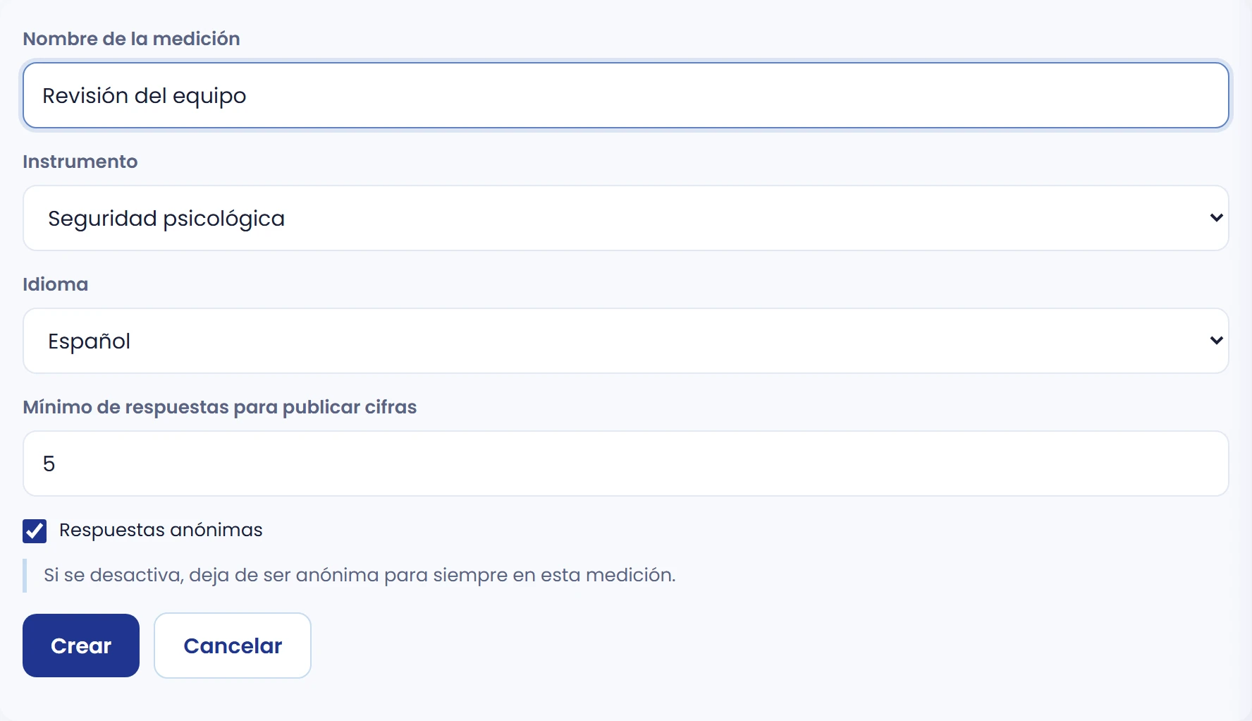 Configura una medición