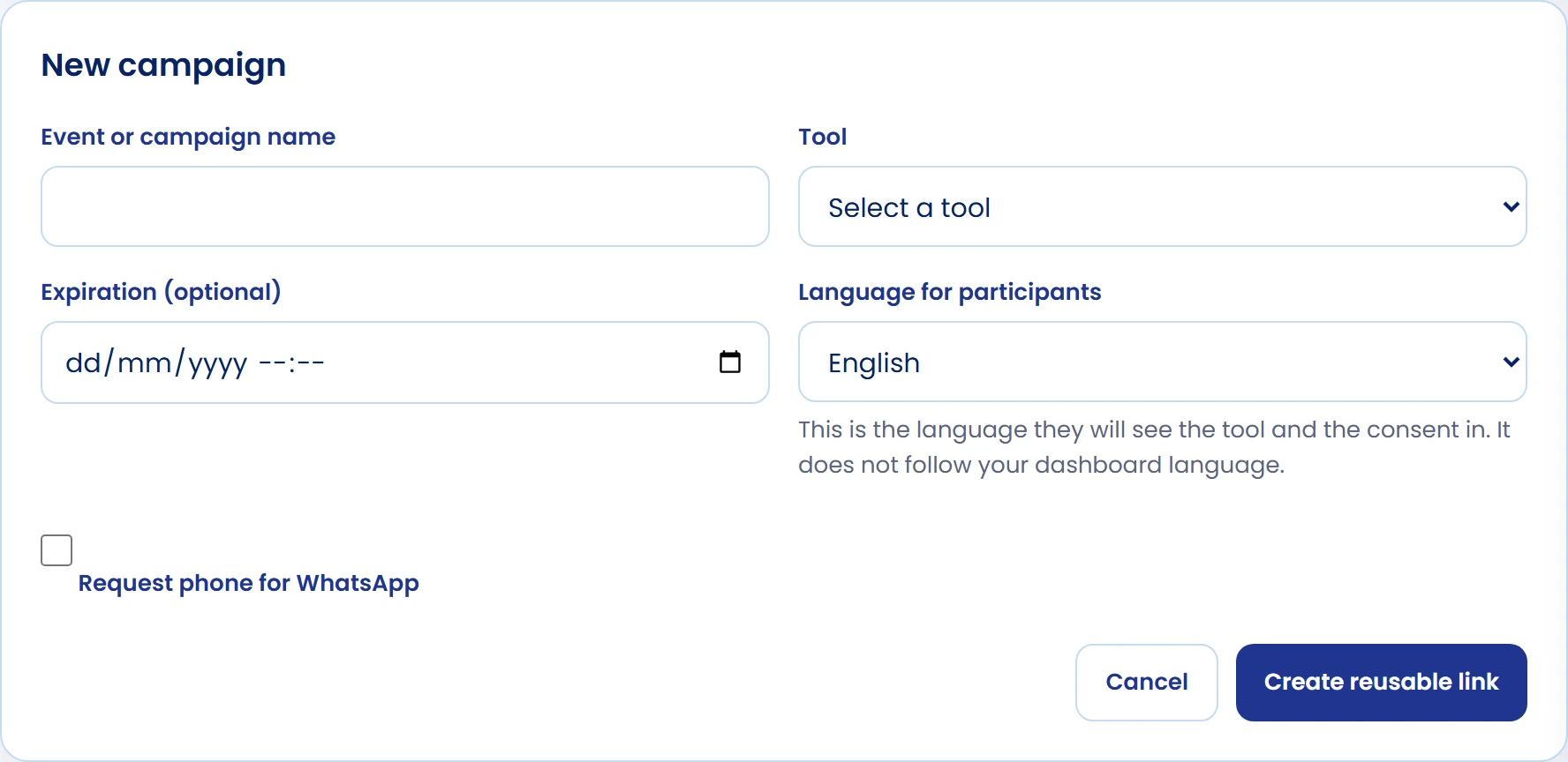 Name the activity and choose a tool