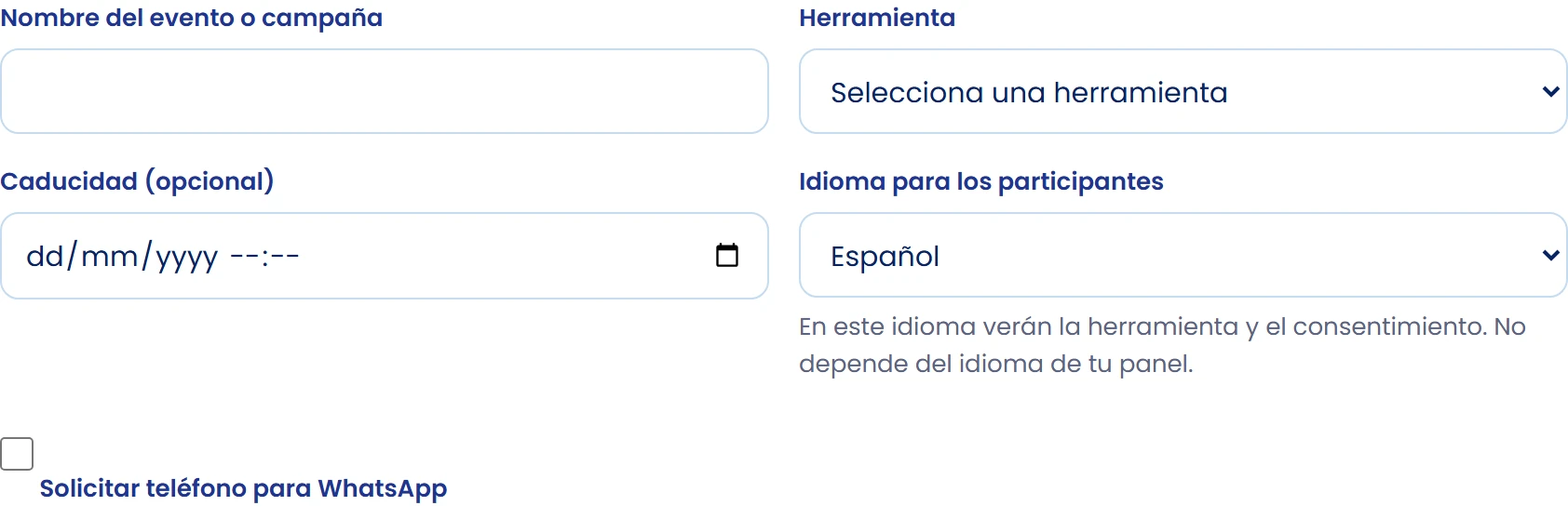 Revisa idioma, teléfono y caducidad