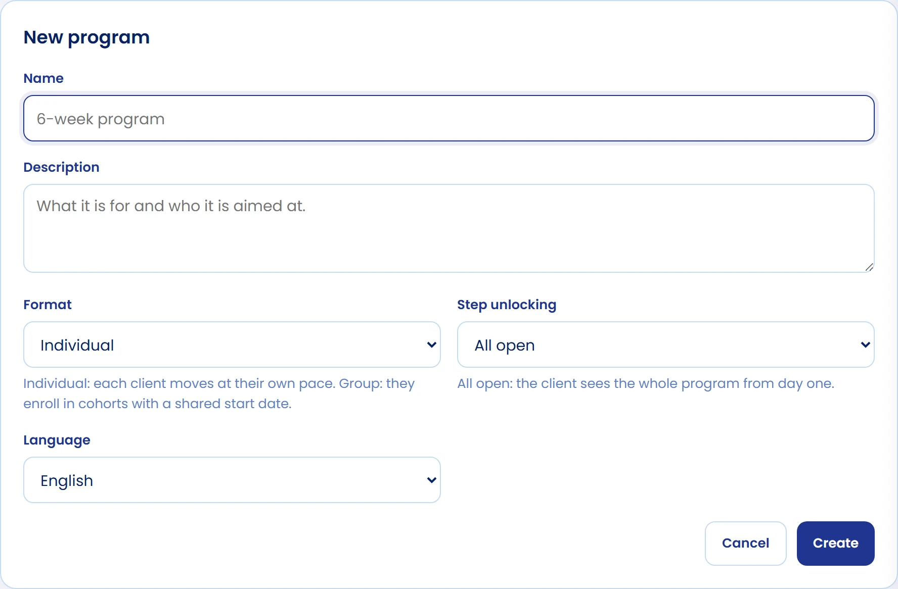 Set the name, mode and language