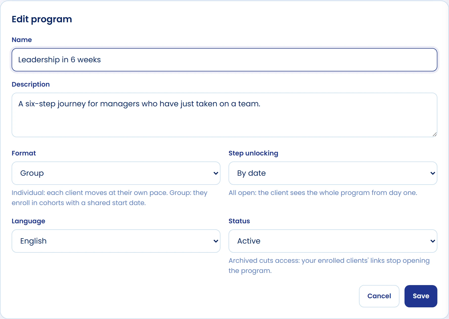 Review changes to a live programme