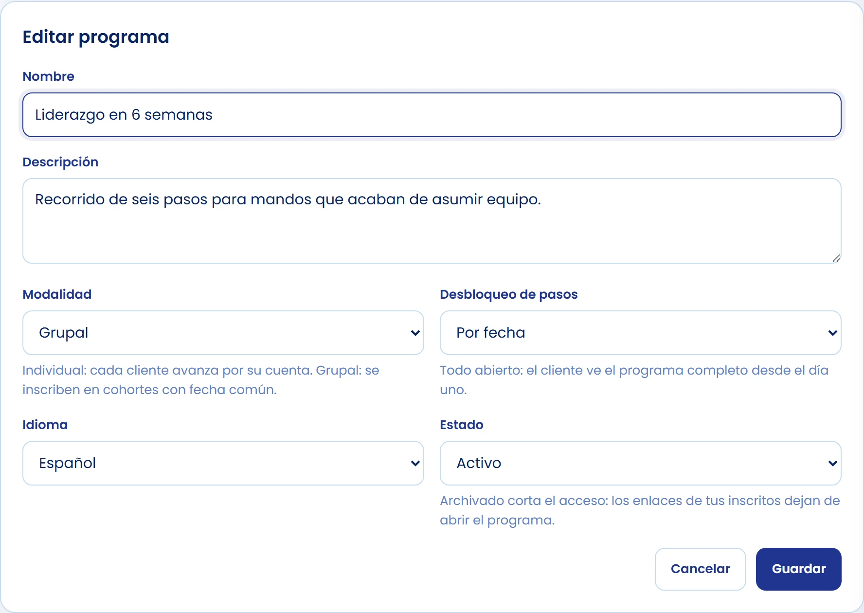 Revisa los cambios en un programa en uso