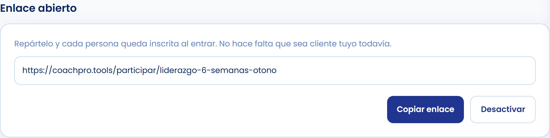 Ofrece una inscripción mediante enlace abierto