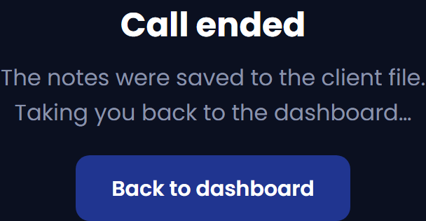 Check the end screen and return to the dashboard