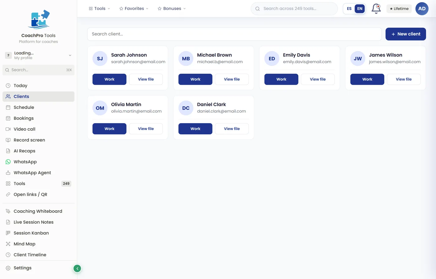 Client management in CoachPro