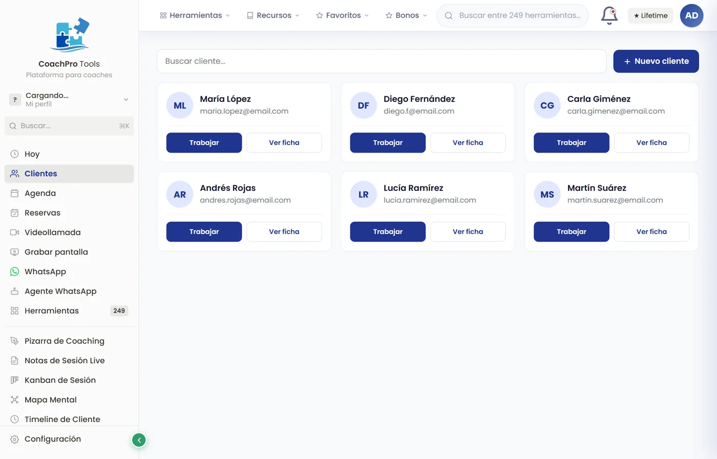Gestión de clientes en CoachPro