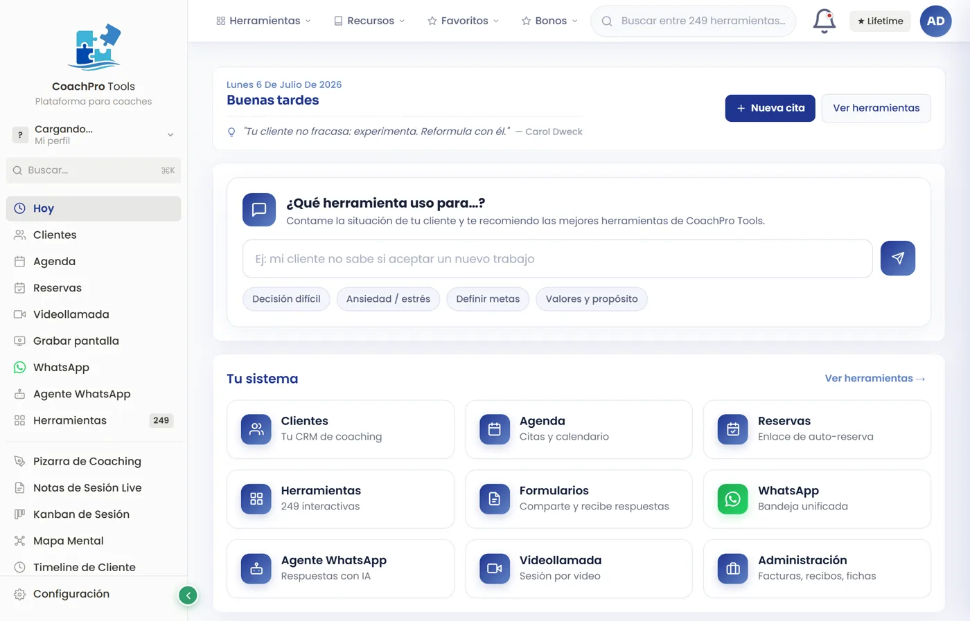 Recomendador de herramientas de CoachPro